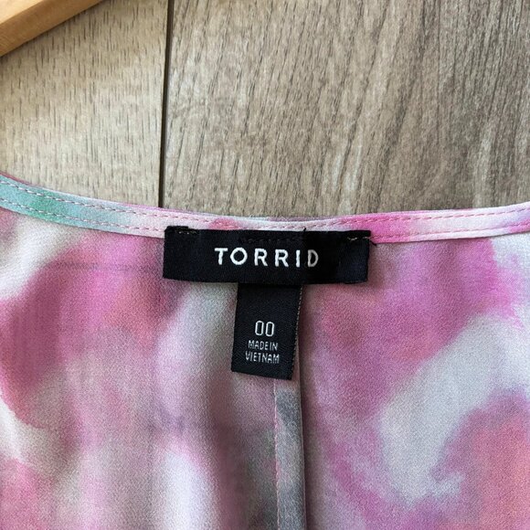 Torrid Sheer Textured Chiffon Kimono Duster in Watercolor Tie-Dye Print Size 10 - Picture 4 of 12